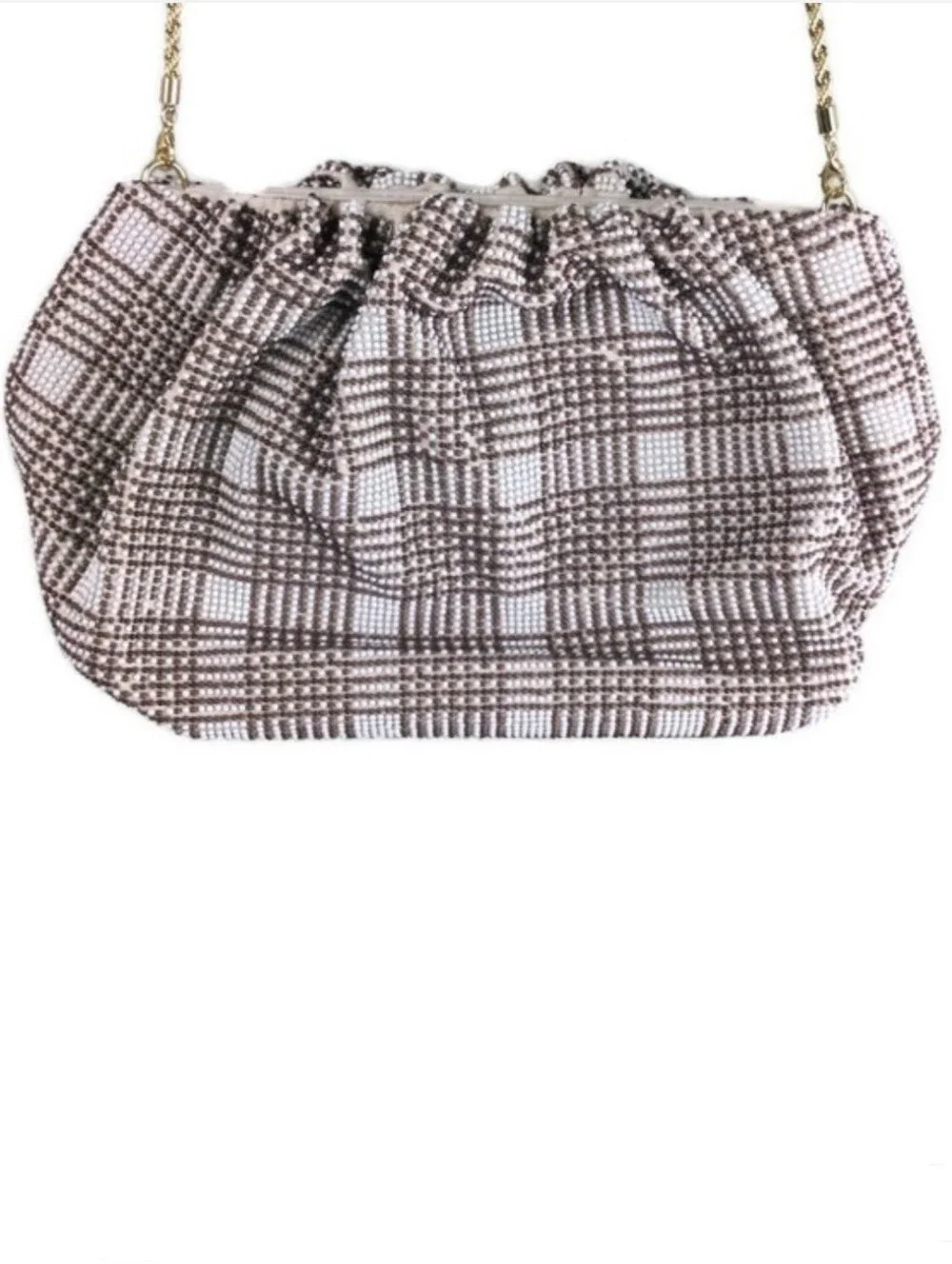 NWOT Loeffler Randall Mini Analeigh Plaid Diamante Beaded Twisted Chain Clutch